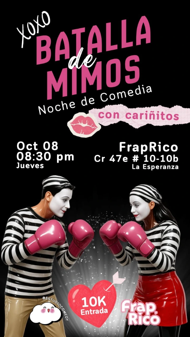 Un flayer de dos mimos con guantes de boxeo imaginarios