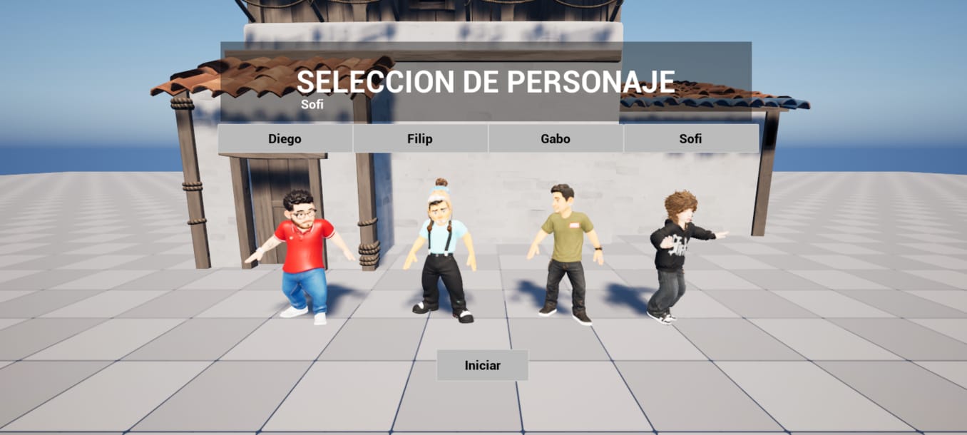captura de 4 personajes animados esperando ser seleccionados